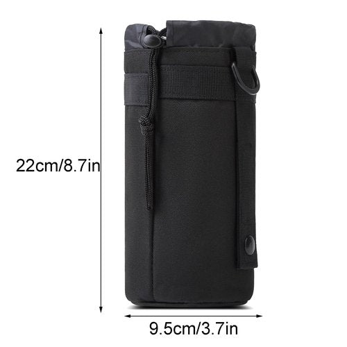 Lake Of Fire 2PCS Molle Nylon Tactical Water Bottle Holder, Drawstring Open Top (Black, Fits 10-40 Ounce Bottle)