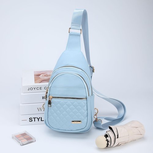 DTGN PU Leather Small Sling Bag Mini Crossbody Backpack Daypack - 7.9" Good for Hiking Travel Running Cycling Sports - Blue