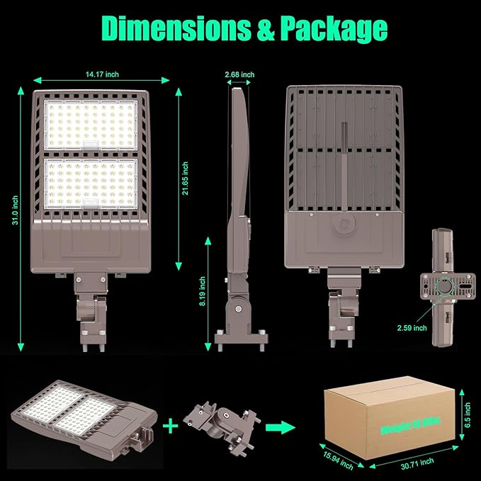 BBESTLED 320W LED Parking Lot Light Outdoor Wall Mount, UL DLC Listed IP65 5000K Commercial Area 100-277VAC Input, Parking Light Pole Fixtures, Arm Mount LED Light 44800LM