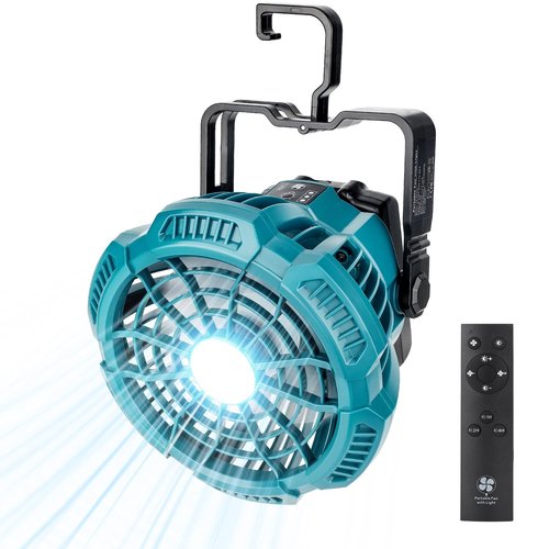 GRVODFRTA Portable Camping Fan with LED Lantern for Makita 18V Battery Operated Tent Ceiling Fan with Remote Control, Small Outdoor Fan with Hook for Canopy(No Battery)