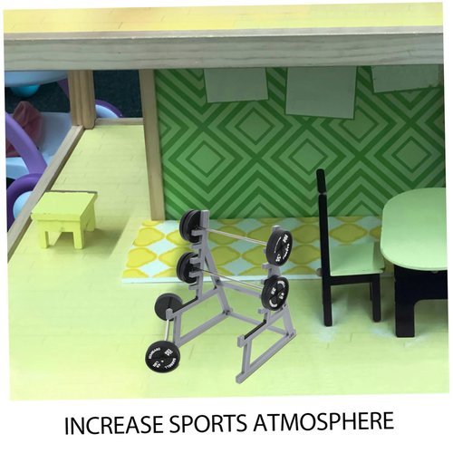 Miniature Squat Rack Pen Holder with Barbell Pen, Dollhouse Gym Furniture, Office Desk Decor, Black Plastic, 6.29x4.72x3.93 Inches, Set of 4 for Home, Office, Car