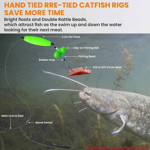 Catfish Rigs Catfish Float Rigs Catfishing Tackle Santee Rig 5/0 6/0 Circle Hooks for Peg Floats Catfish (Multiple Colors, 6/0 Hook * 6PCS)