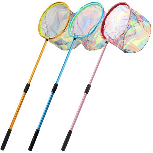 Kids Fishing Net, 3 Pack Telescopic Beach Nets with Aluminum Pole Handle, Butterfly Net for Kids, Fish Net Crab Nets Fishing Gear for Kids Youth, Outdoor Playing