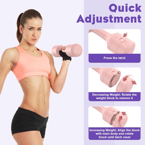 BOBAZREN Adjustable Dumbbell Set of 2, 11Lb/Pair Weights Dumbbells for Women, Each 2.2lb, 3.3lb, 4.4lb, 5.5lb Hand Weights Set for Home Gym Fitness Training (Pink)