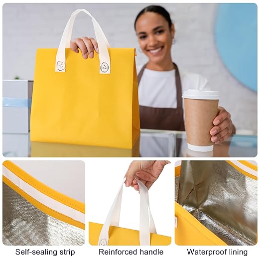 50 Pcs Insulated Take Away Bags Bulk Thermal Insulation Food for Coffee Milk Tea Hot Cold Food Fresh Seafood Cooler Pizza Delivery Bags for Catering Restaurant Grocery (Colorful)
