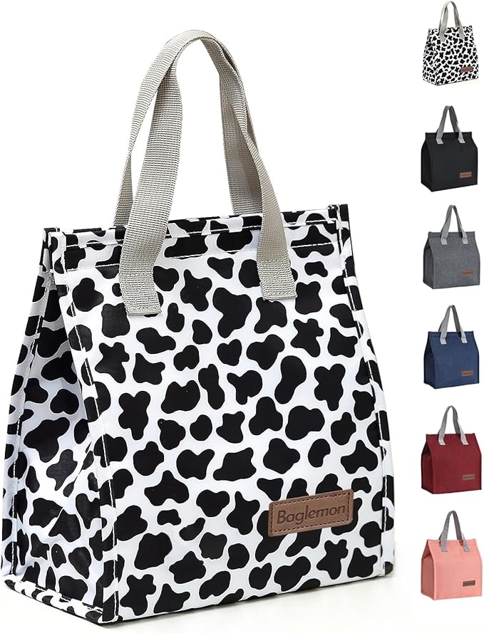 Lunch bag, Insulated Lunch Bag for Women Men, Lunch Containers Reusable Lunch Tote Bags for Work, Travel, Outdoor (Cow Print)