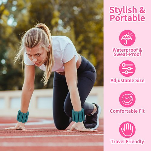 Wrist & Ankle Weights for Women, Adjustable Weights for Leg & Arm,Wearable Ankle Weights for Pilates, Walking, Yoga, Dance, Barre,Gym (Green, 2LB（1LB + 1LB）)