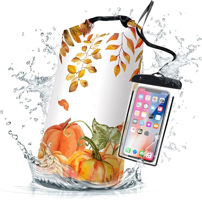 Waterproof Dry Bag,Roll Top Fall Thanksgiving Small Waterproof Backpack 5L/10L/20L Floating and Lightweight Bags for Kayaking, Boating, Fishing, Swimming and Camping with Waterproof Phone Case