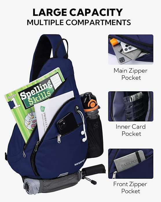 WATERFLY Sling Bag Crossbody Backpack: Over Shoulder Daypack Casual Cross Chest Side Pack