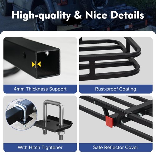 Donext 53" x 19" x 5" Hitch Cargo Carrier, 500 Lbs Heavy Duty Trailer Cargo Carrier Basket, Hitch Mount Cargo Carrier with Net, Strap, Tightener, Fits 2" Hitch Receiver for Car SUV Truck Pickup