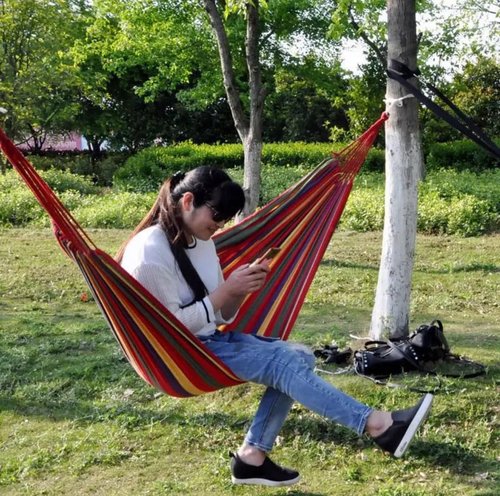 Double Cotton Hammock! Soft, Breathable, and Easy to Carry! Perfect for Relaxing by The Water, at The Park, or in Your Backyard!!! Indoors or Outdoors! Large Size! 2 Carabiners Included for Safety :