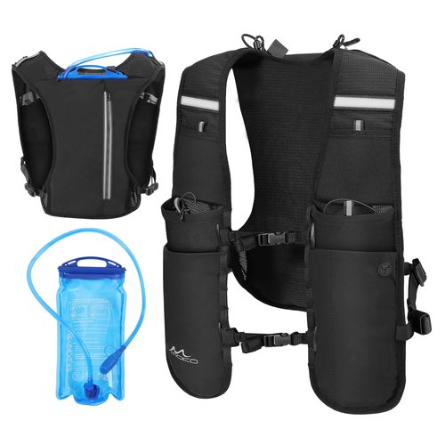 MoKo Running Hydration Vest, Lightweight Running Backpack with 1.5L Water Bladder, Adjustable Breathable Running Daypack for Men Women with Multiple Pockets for Cycling Hiking Marathon Climbing, Black