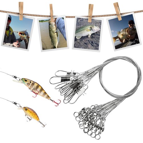 AMYSPORTS Freshwater Wire Fishing Leader Stainless Heavy Duty Wire Leader Fishing Saltwater Rigs Leaders Fishing Steel White Nickel #1 20lb 5.9in 50pcs
