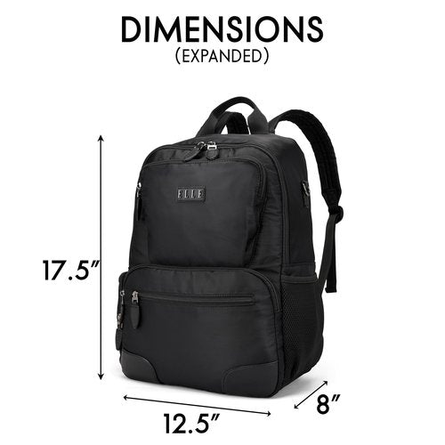 ELLE Voyage 20L Twill and Vegan Leather Backpack | Black