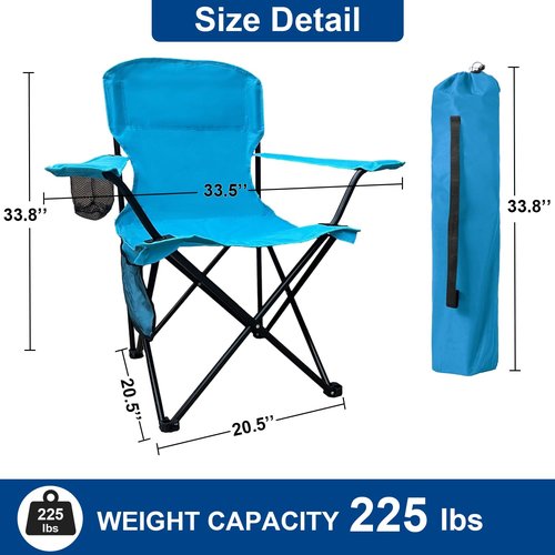 SAILARY Folding Camping Collapsible Chairs Heavy Duty Lawn Chair with Cooler Bag, Storage Pocket, Waterproof Bag Outdoor Arm Chair, Supports 225LBS, Blue