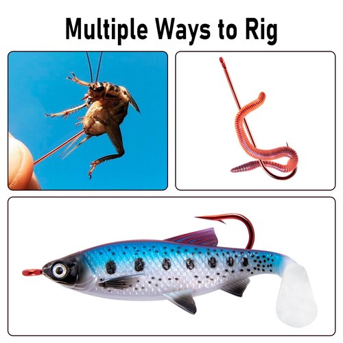 Dr.Fish 100 Pack Aberdeen Hooks Red Freshwater Fishing Hooks Extra Long Shank Light Wire Offset Bass Crappie Bream Panfish Bluegill #6