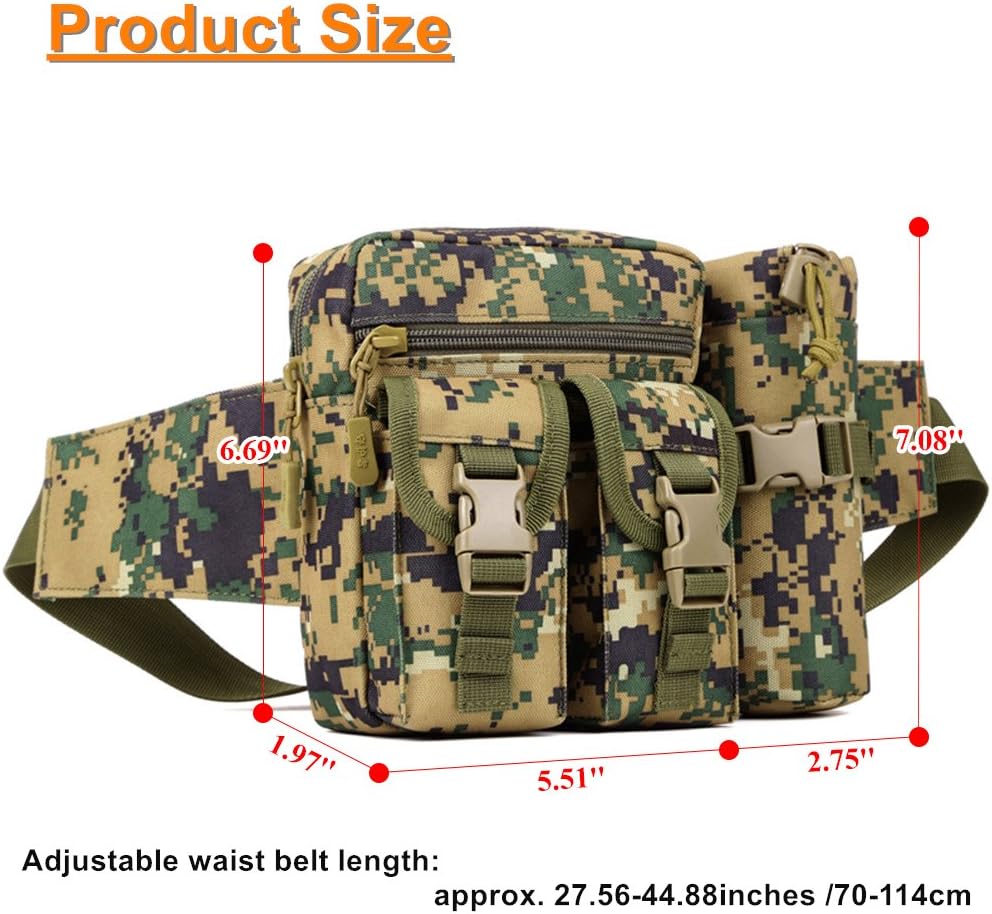 UNISTRENGH Tactical Fanny Packs Pouch With Water Bottle Pocket Holder Waterproof Molle Waist Pack Hip Belt Bag (Desert Camo)