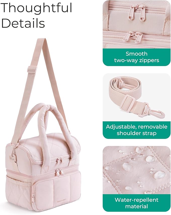 BAGSMART Lunch Bag Women, Double Deck Insulated Lunch Box, Quilted Puffer Lunch Tote, Leakproof, Durable & Reusable Large Lunch Cooler For Work Picnic Travel Meal Prep, Light Blue