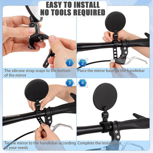 Bike Mirror, Bicycle Cycling Rear View Safe Mirrors, Adjustable Rotatable Handlebars Mounted Plastic Convex Mirror for Mountain Road Bikes