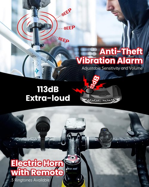 WSDCAM Smart Bike Light Set with Remote Control, Bike Tail Light with Turn Signals and Brake Light Bike Alarm Horn, Bike Headlight for Night Riding, Rechargeable Bicycle Lights Front and Rear