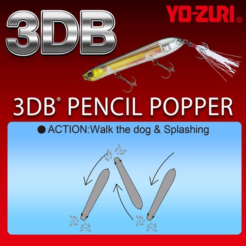 Yo-Zuri 3DB Pencil Popper, Floating, 4-3/8 Inch, 110mm, Gizzard Shad