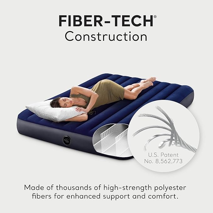 Intex 10 Inch Dura Beam Fiber Tech Vinyl Standard Downy Air Mattress with Plush Top and 2 in 1 Valve, Queen (Pump Not Included) (2 Pack)