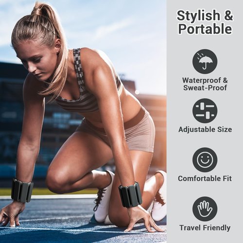 Sportneer Wrist Weights Adjustable Wearable Weights Silicone Wrist Bangles for Women | Yoga, Dance, Barre, Pilates, Zumba, Swimming, Cardio, Aerobics, Gym (Black, 1 LB x 2)