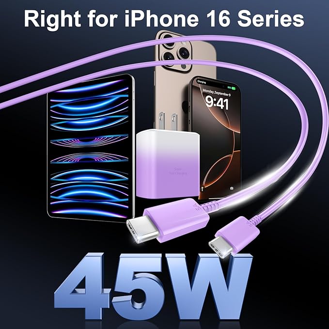 Phone 16 Pro Max Charger Fast Charging, 45W USB C i-Phone 16 Super Fast Charger Block with 10ft Long Type C Charging Cable Cord for iPhone 16/16 Pro/16 ProMax/16 Plus, 15/15 ProMax/Pro/Plus-Gradient