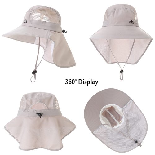 LMLALML Womens Sun Hats Hiking Fishinghat Wide Brim UPF 50+ UV Protection Gardening Hats with Large Neck Flap for Womens and Young Girls Light Gray