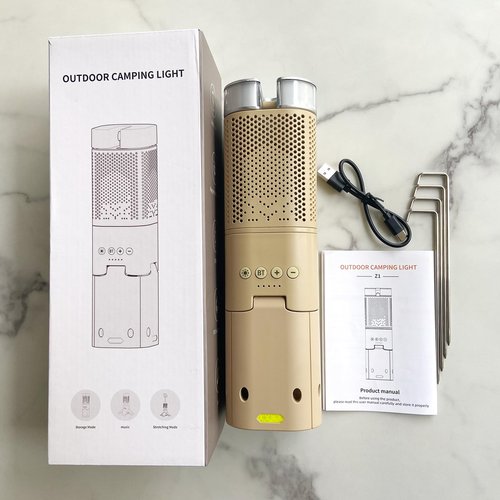 Hiwevvy Camping Lantern, 14000mAh Rechargeable Telescopic Camping Lights Built-in Magnetic Stand with Speaker, Portable Waterproof Outdoor LED Flashlight for Emergency, Hiking, Camping, Fishing -Khaki