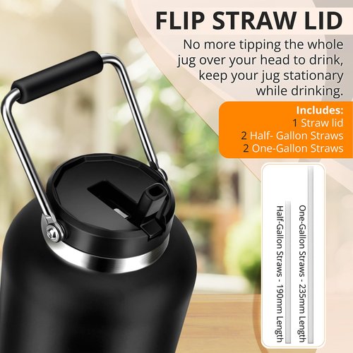 Jmoe USA Straw Lid for RTIC Jugs | Fits Half Gallon and One Gallon Water Bottles | Flip Straw Design, Tougher Grip, Thicker Steel, and Better Gasket | Made of BPA Free, Food-Grade Plastic
