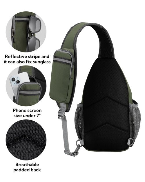WATERFLY Crossbody Sling Backpack Sling Bag Travel Hiking Chest Bags Daypack (Dark Green)