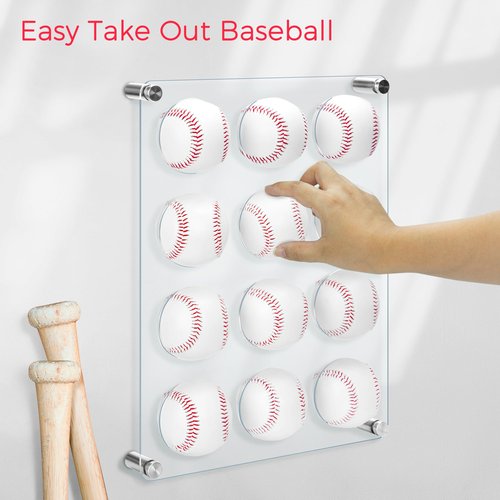 Sturdy Acrylic Baseball Display Case - Holds 12 Baseballs with Standoff Screws, Clear and Durable Memorabilia Ball Display Case for Storage and Organization (2-Pack)