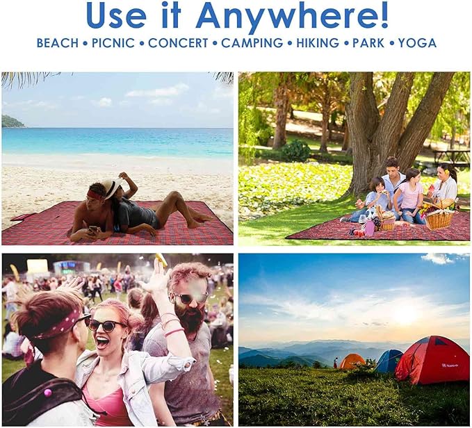 GIVERARE Picnic Beach Blanket, XL Sandfree Waterproof Outdoor Camping Blankets, Quick Drying Family Mat, Portable Extra Large Mats for Travel, Hiking, Music Festival, Lawn-Red