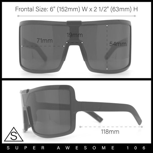 Fancy Large Oversized Curved Panel Monoblock Shield Sport Plastic Sunglasses All Black
