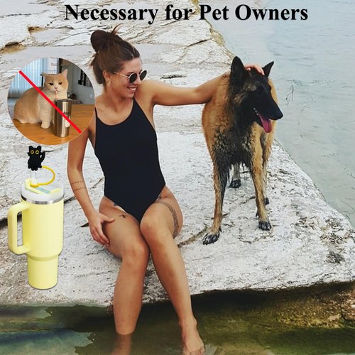 Amreich Cat Straw Cover Cap for Halloween Stanley Cup - 6PCs Cute Black Cat Straw Toppers for 30 40 Oz Tumbler with Handle Silicone Straw Tips Accessories for 10mm Straws