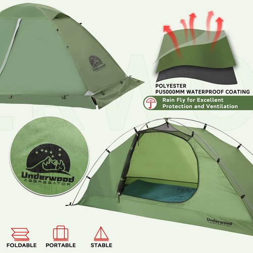 2-Person Backpacking Tent for 4-Season - Winter Waterproof Tent for One Person, Lightweight Camping Gear for Backpacking, Easy Set Up Cold Weather Essentials by Underwood Aggregator