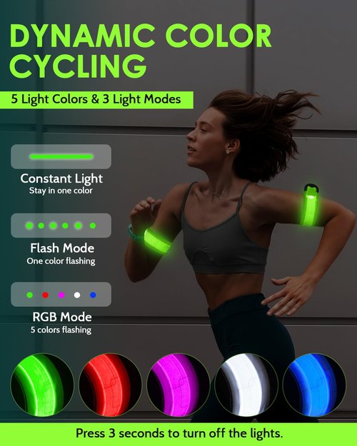 Fitense LED Reflective Belt Sash with Phone Holder with Rechargeable LED Armband 2-Pack, High Visibility Reflective Running Gear for Night Safety, 5 Colors & 3 Modes Light Up Armbands for Night Walkin
