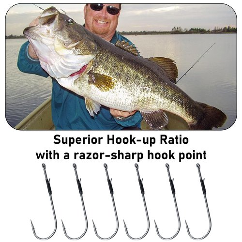 Dr.Fish 30 Pack Worm Hooks Round Bend Straight Shank with Baitholder, Heavy Cover Hooks for Bass Fishing, Flipping Punching & Pitching Texas Drop Shot Neko Rig Freshwater #4/0