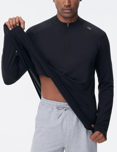 THE GYM PEOPLE Men's Half-Zip Long Sleeve Golf Shirts Soft Lightweight Warm Workout Pullover Sweatshirts with Thumb Hole Black