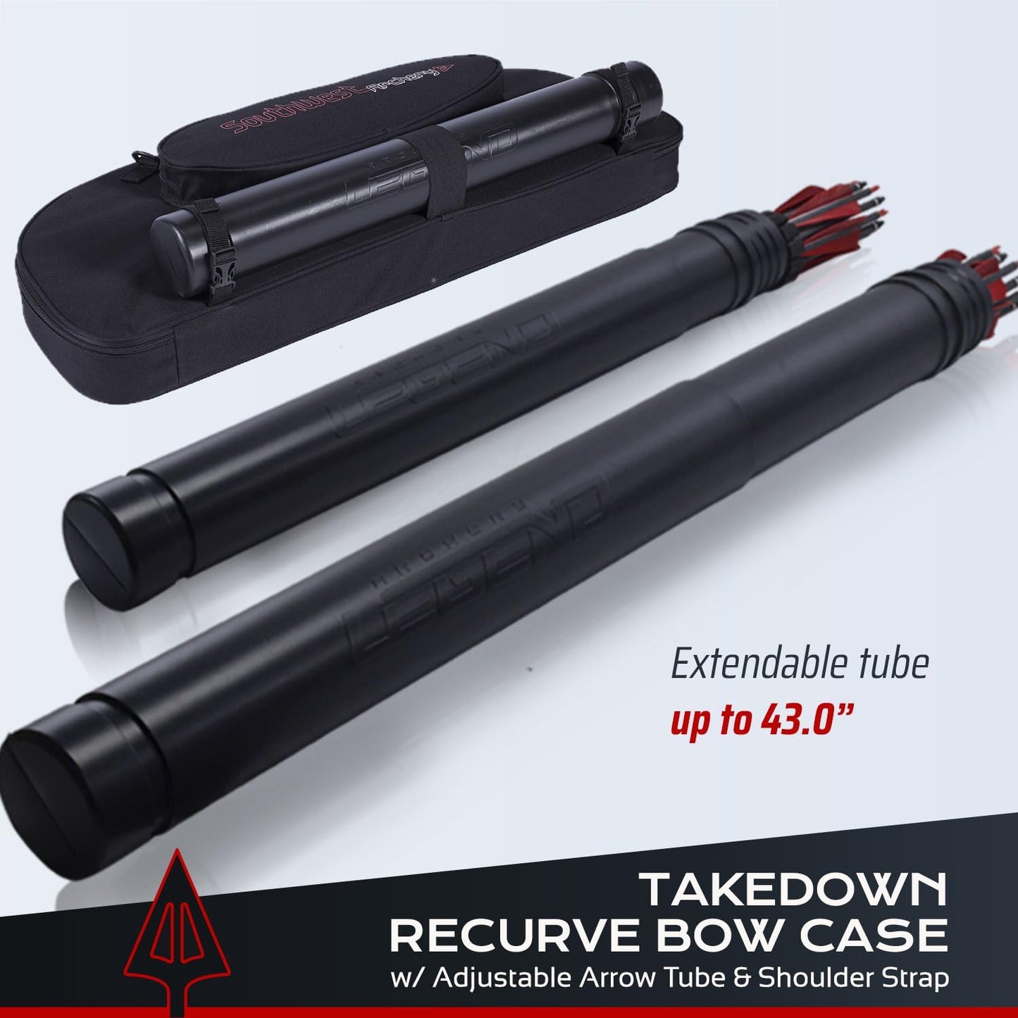 Southwest Archery Universal Takedown Recurve Bow Case | Fully padded foam case includes adjustable Arrow Tube and Large Outside Pocket for Accessories - Perfect for travel