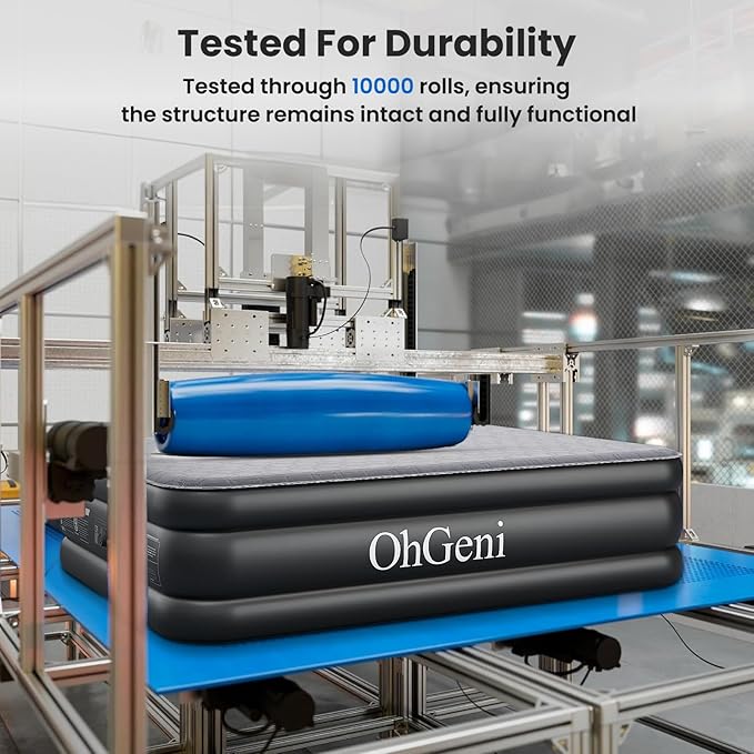 OhGeni 18" Luxury Queen Air Mattress with Built-in Pump, Inflatable Bed with Silk Foam Topper for Superior Comfort, Premium Blow-Up Mattress for Home, Camping & Guest, Easy Setup, Extra Support, Black