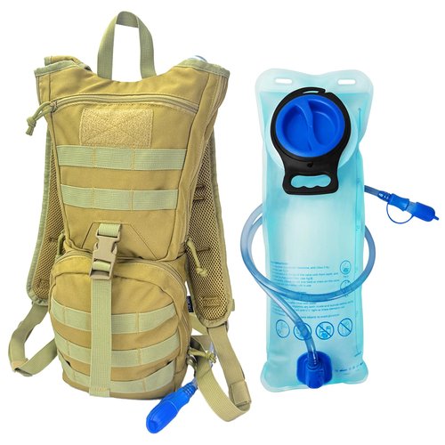 SMONT Tactical Hydration Pack Backpack Khaki - 2.5L Water Bladder Military Backpack with Molle Webbing for Gear Attachment Hands-Free Hydration for Hiking, Running, Climbing,Biking,Hunting