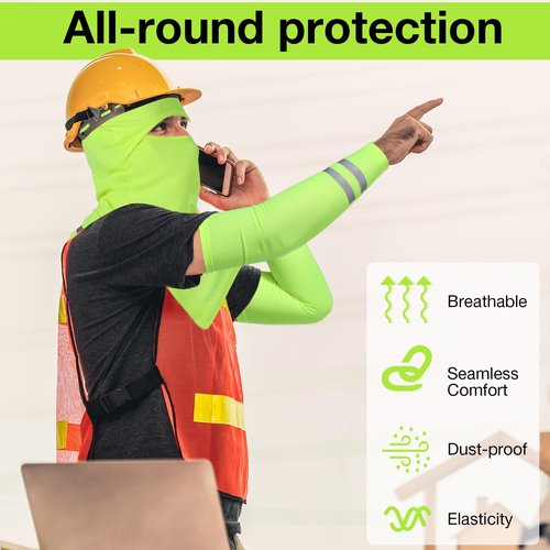 Toulite 3 Pcs Summer Balaclava Face Cover and 3 Pairs Sun Protection Cooling Arm Sleeves with Reflective Strip for Men Women (Fluorescent Green)
