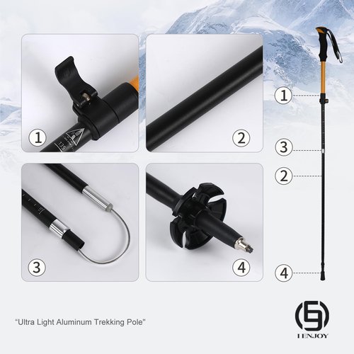 IEJ Ultralight Hiking Pole - Portable Collapsible Outdoor Trekking Pole Plain Design with Whistle for Wilderness Travel - Suitable for Men, Women, Comfortable Sweat-Absorbing Grip, One Piece, Yellow