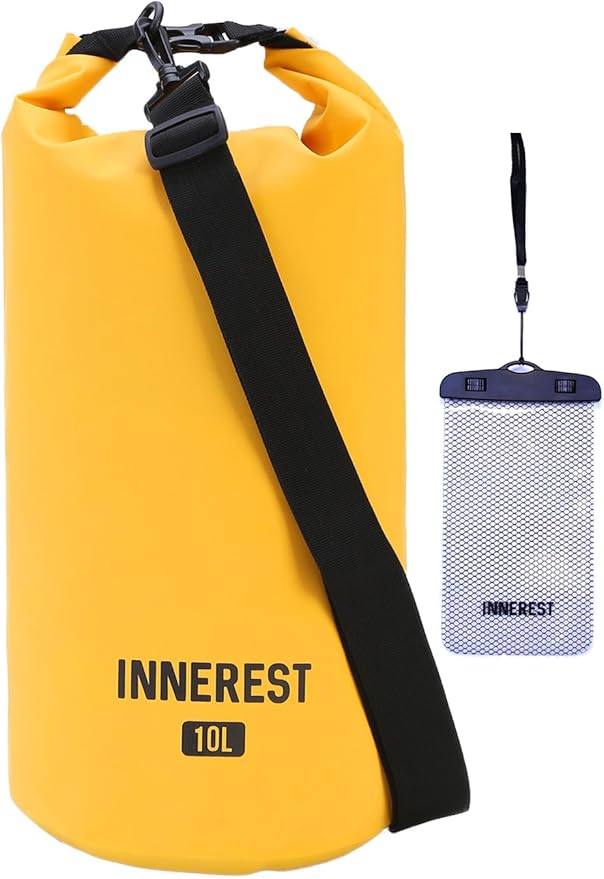 Waterproof Dry Bag Lightweight Sack for Outdoor Water Recreation Beach Boating Camping Fishing Kayaking with a Waterproof phone pouch (Matte Yellow, 15L)