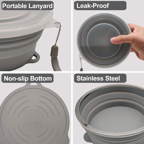Cagelya Mess Kit for Camping Silicone Collapsible Bowl Collapsible Cup and Stainless Steel Spoon for Backpacking Outdoor Hiking Traveling and Picnic - 4 Pack
