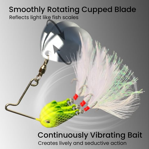 Pristis 4 pcs Spinnerbait Fishing Lures, Spoon Rig Lures, Blade Spinner Baits with Treble Hook, Slow Sinking Swimbait Metal Jig Kit for Freshwater Saltwater Smallmouth & Spotted Bass Trout Crappie