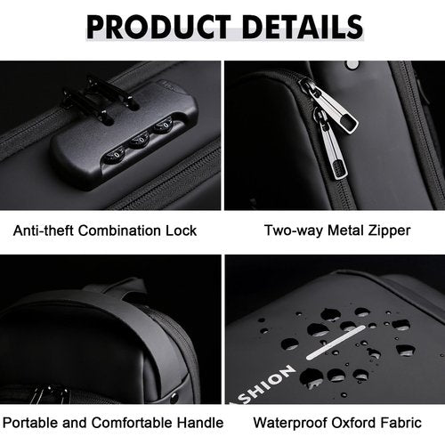 ISDULA Sling Bag for Men Anti-Theft USB Crossbody Bags Waterproof Chest Daypack Waterproof Shoulder Backpack (Black)