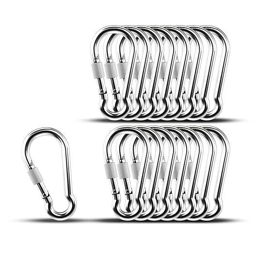 KINLINK 15 Pack Screw Locking Carabiner, 1.97 inch Heavy Duty Carabiner Clips, 304 Stainless Steel Small Caribeener Clips, Caribiniers for Outdoor Camping, Swing, Hammock, Hiking, Quick Link